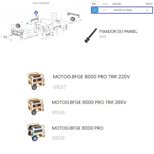 Imagem de Fixador Do Painel P/Gerador BFGE 8000 Pro Trifásico 220/380V