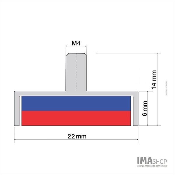 Imagem de Fixador Magnético 22 mm Emborrachado Pino Rosca Força 5Kg