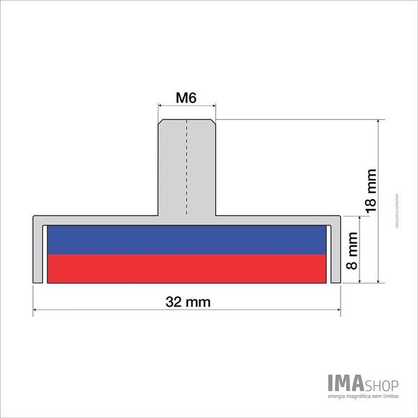 Imagem de Fixador Magnético 32 mm com Pino Rosca M6 Força Aprox. 35Kg - 5 unidades