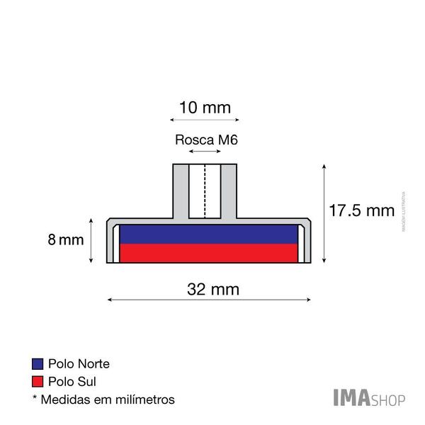 Imagem de Fixador Magnético 32 mm Rosca Interna Força 34Kg 5 unidades