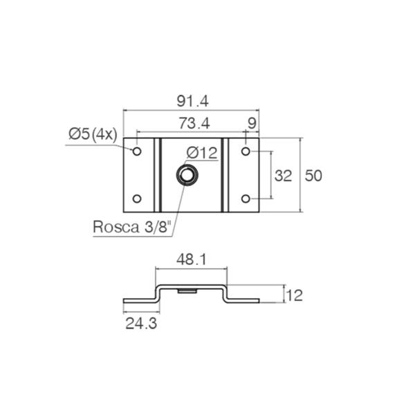 Imagem de Fixador Ou Chapa Fixadora U de 91,4 Mm Com Rosca 3/8" Zincado - Bigfer