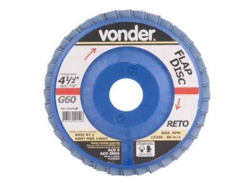 Flap disc 4.1/2" g50 costado pvc reto p/ aço carbono e inox - Vonder Imagem de Flap disc 4.1/2" g50 costado pvc reto p/ aço carbono e inox