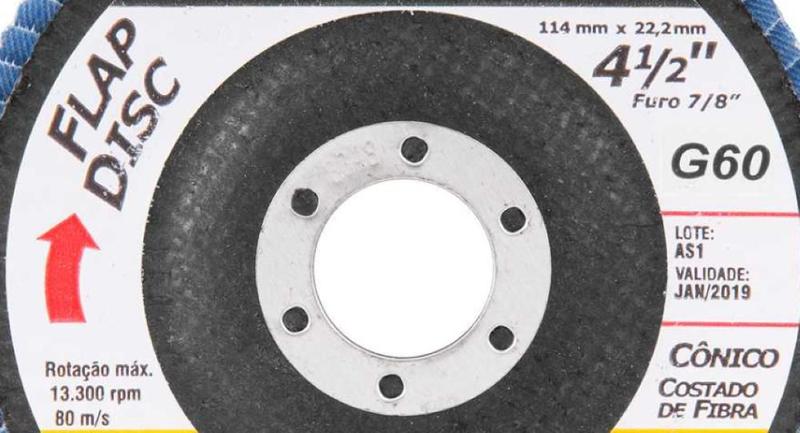 Flap disc 4.1/2" g60 costado fibra cônico p/ aço carb e inox - Vonder Imagem de Flap disc 4.1/2" g60 costado fibra cônico p/ aço carb e inox