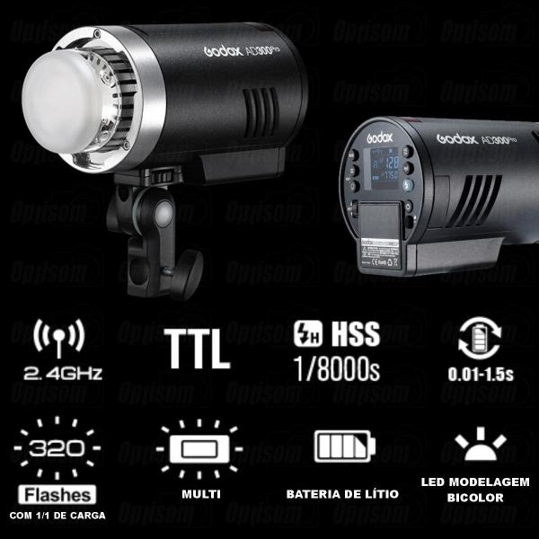 Flash Mini Tocha Com Bateria Godox Ad300pro Com Rádio Flash Universal Imagem de Flash Mini Tocha Com Bateria Godox Ad300pro Com Rádio Flash Universal