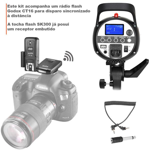 Imagem de Flash Tocha Estúdio Godox Sk300 Ii + Rádio Flash Ct16 + Panela Refletora 18cm