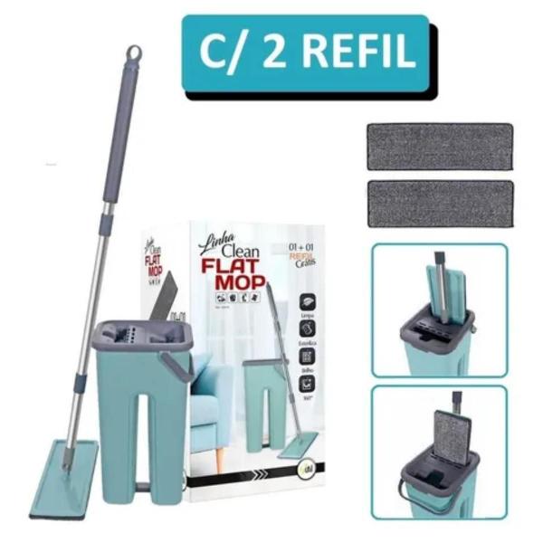 Imagem de Flat Mop Com Balde Rodo Lava E Seca Limpeza Casa Com Refil