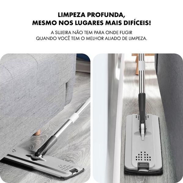 Imagem de Flat Mop Vertical Rodo 360º + 4 Refil Extra Lava e Seca Esfregão Microfibra com Balde Compacto Multiuso Limpesa Pesada