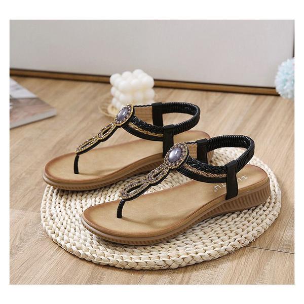 Imagem de Flats Rhinestone Comfy Round Head Beach Resort Plus Size