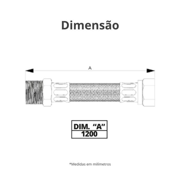 Imagem de Flexível Gás Amarelo Com Macho X Fêmea Com De 1/2" Tamanho De 1,2 Metro Durín