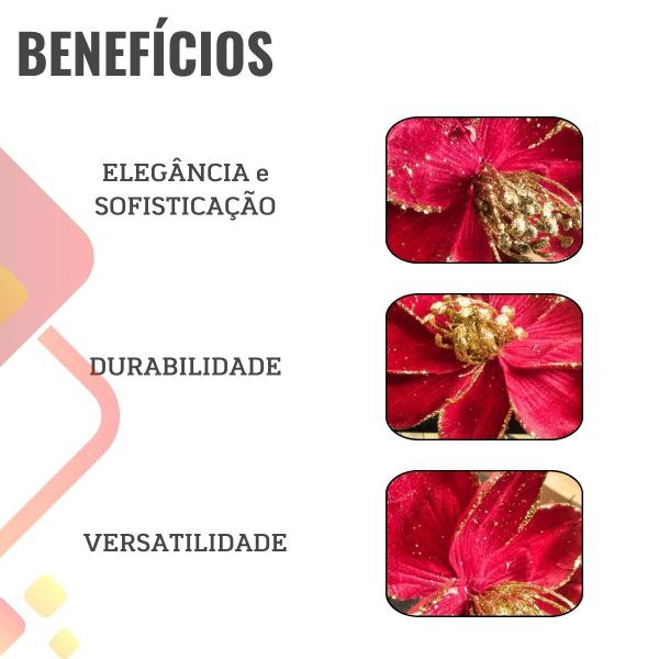 Imagem de Flor Artificial Bico de Papagaio Vermelho Ouro 21cm - 1 Unidade