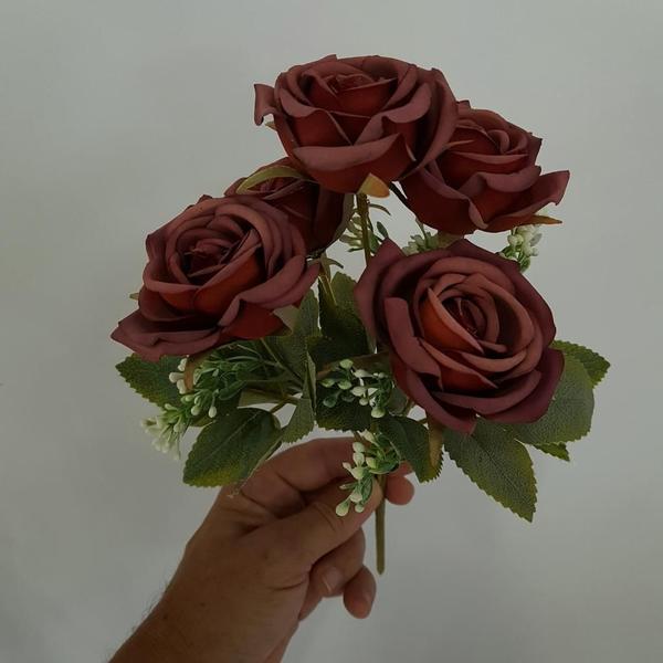 Imagem de Flor artificial buquê com 5 rosas