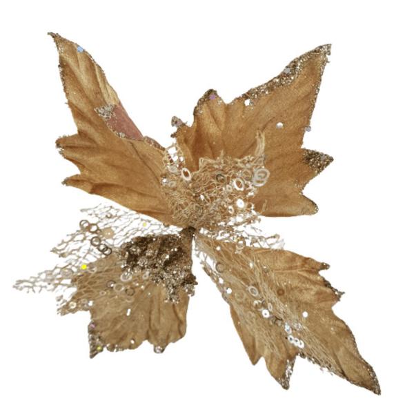Imagem de Flor Artificial Natalina Poinsétia Dourada 19cm