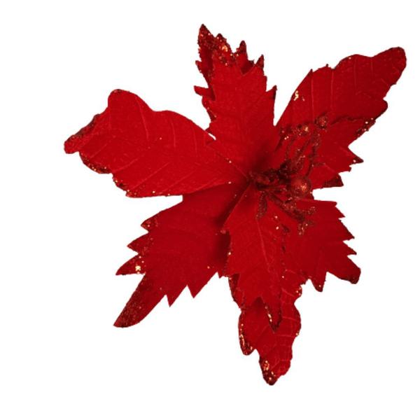 Imagem de Flor Artificial Natalina Poinsétia Vermelha Veludo 40cm