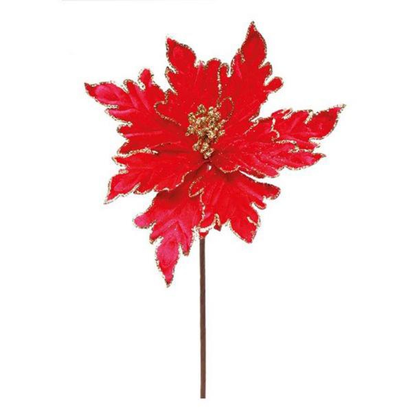 Imagem de Flor Cabo Curto Poinsettia Vermelha com Borda Ouro Glitter 30cm - 01 unidade - Cromus Natal - Rizzo