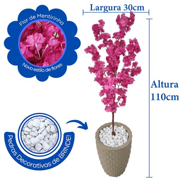 Imagem de Flor Cerejeira Pink Japonesa Arranjo Artificial Com Vaso de Decoração