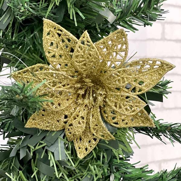 Imagem de Flor De Natal Decorada Vazada Com Glitter 12Cm