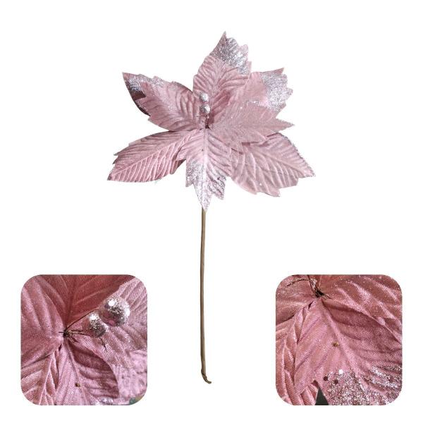 Imagem de Flor Decorativa Poinsetia Rosa Velho com Glitter 30cm - 01Un