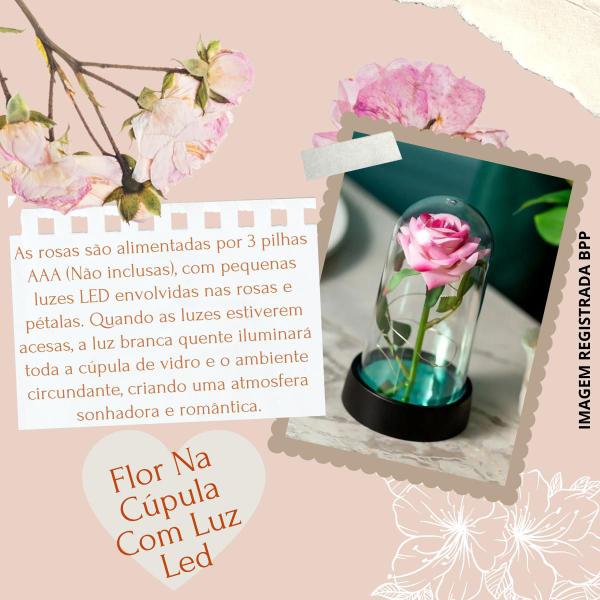 Imagem de Flor Na Cúpula Rosa Artificial Luminária Presente Luz Led USB Pilha