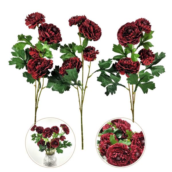 Imagem de Flor Ranunculus Vermelha 70X20Cm Planta Artificial Kit 3Pc