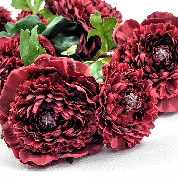 Imagem de Flor Ranunculus Vermelha 70X20Cm Planta Artificial Kit 3Pc