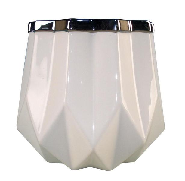 Floreiro / Vaso De Cerâmica Branco Com Borda Prata 20X20Cm - Zona Livre Imagem de Floreiro / Vaso De Cerâmica Branco Com Borda Prata 20X20Cm