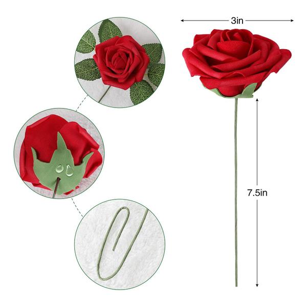 Imagem de Flores artificiais AmyHomie Dark Red Rose 25 unidades com caule