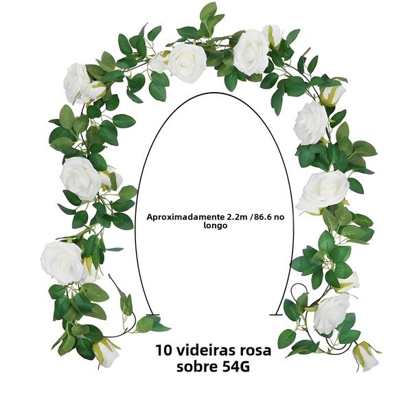 Imagem de Flores Artificiais Brancas - Videira de 2m com Rosa Rattan para Decoração de Natal e Casamento