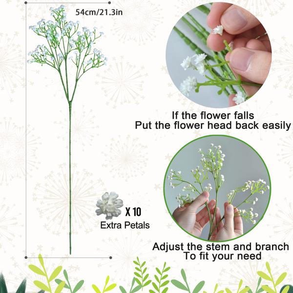 Imagem de Flores artificiais JIFTOK Babys Breath 24 peças de PVC branco