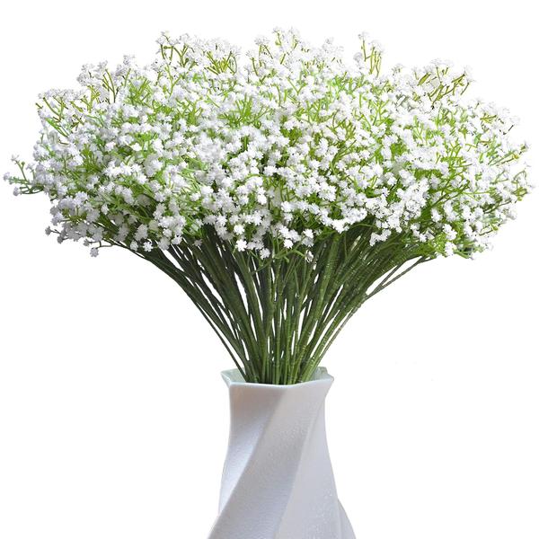 Imagem de Flores artificiais JIFTOK Babys Breath 24 peças de PVC branco