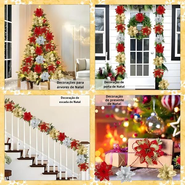 Flores de Glitter Artificiais para Árvore de Natal - Decoração de Natal 2024 Imagem de Flores de Glitter Artificiais para Árvore de Natal - Decoração de Natal 2024