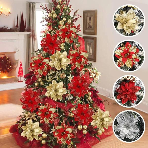 Flores de Glitter Artificiais para Árvore de Natal - Decoração de Natal 2024 Imagem de Flores de Glitter Artificiais para Árvore de Natal - Decoração de Natal 2024