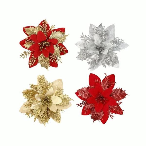 Flores de Glitter Artificiais para Árvore de Natal - Decoração de Natal 2024 Imagem de Flores de Glitter Artificiais para Árvore de Natal - Decoração de Natal 2024