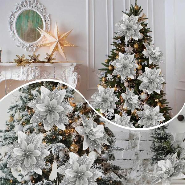 Flores de Glitter Artificiais para Árvore de Natal - Decoração de Natal 2024 Imagem de Flores de Glitter Artificiais para Árvore de Natal - Decoração de Natal 2024