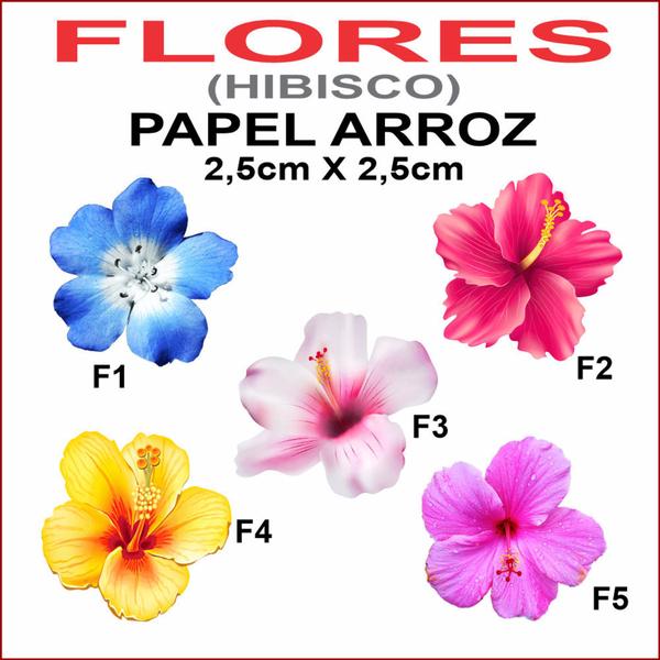 Imagem de FLORES HIBISCO 2,5cm em PAPEL ARROZ comestível - Recortadas