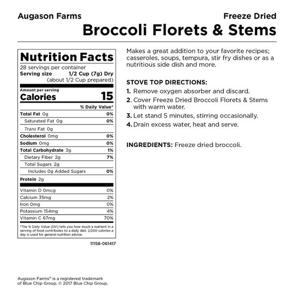 Imagem de Floretes e caules de brócolis liofilizados Can Augason Farms 34 porções