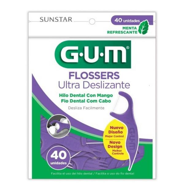 Imagem de Flosser Ultra Deslizante Roxo GUMFio Dental Adulto com Cabo  200 unidades