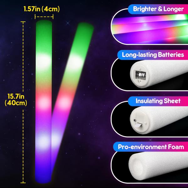 Imagem de Foam Glow Sticks Mocoosy 32 unidades de LED com pacote de festa de 3 modos