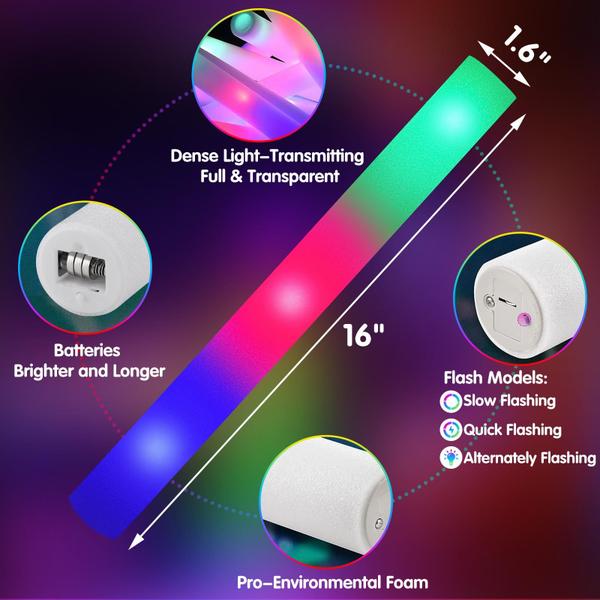 Foam Glow Sticks SHQDD Glow Sticks Bulk 40 cm 28 unidades 3 modos Imagem de Foam Glow Sticks SHQDD Glow Sticks Bulk 40 cm 28 unidades 3 modos
