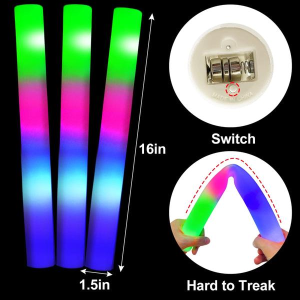 Foam Glow Sticks TURNMEON Giant de 16 polegadas, 32 unidades com 3 modos Imagem de Foam Glow Sticks TURNMEON Giant de 16 polegadas, 32 unidades com 3 modos