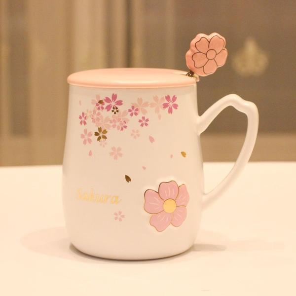 Imagem de Fofo Pequeno Café Caneca Copo de Leite Ao Ar Livre Sakura Café Canecas Viagem Garota Cerâmica Canecas Café Criativos Café Copa Bonito Vidro à moda antiga (branco)