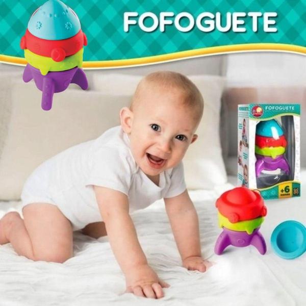 Imagem de Fofoguete De Empilhar Brinquedo Educativo Bebê +6m Mordedor - Pais e filhos