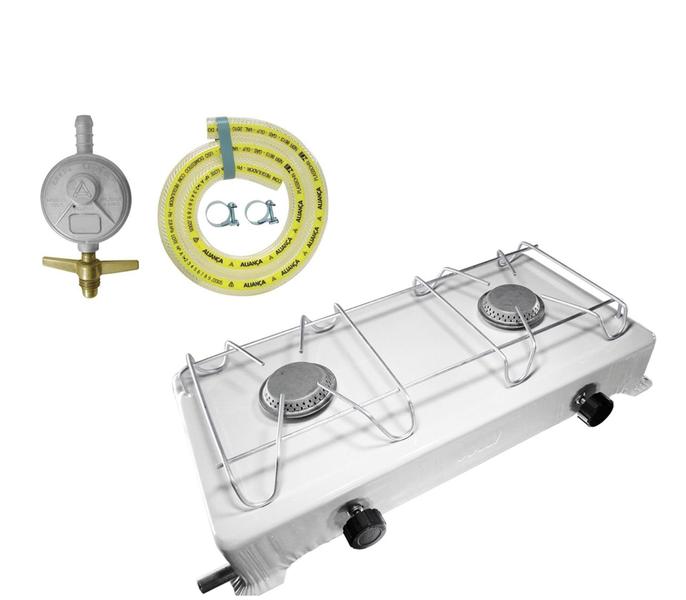 Imagem de Fogão 2 Bocas Camping A Gás com Registro e Mangueira 0,80cm