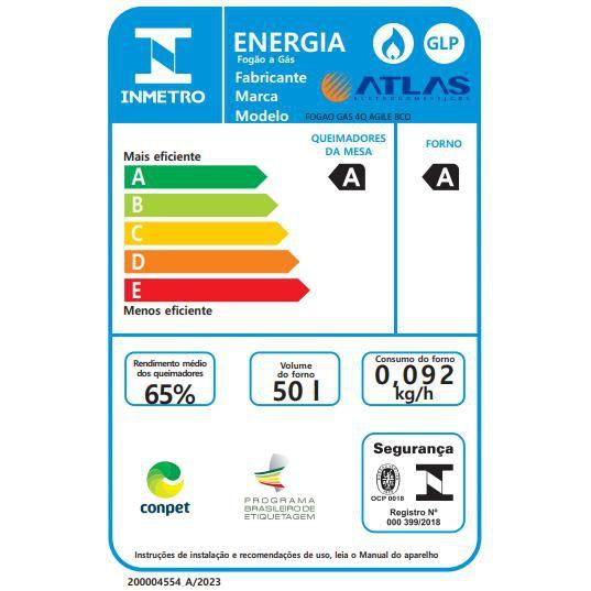 Imagem de Fogão 4 Bocas Branco com Mesa Inox Atlas Agile Up Bivolt