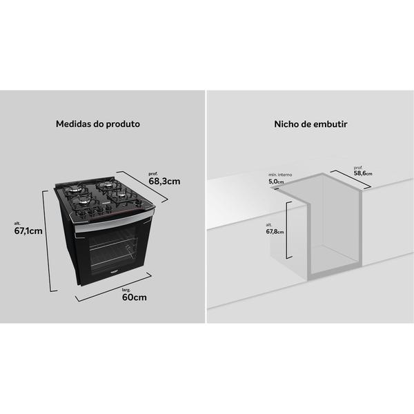 Imagem de Fogão 4 Bocas de Embutir Dako Diplomata com Mesa de Vidro Preto Bivolt 