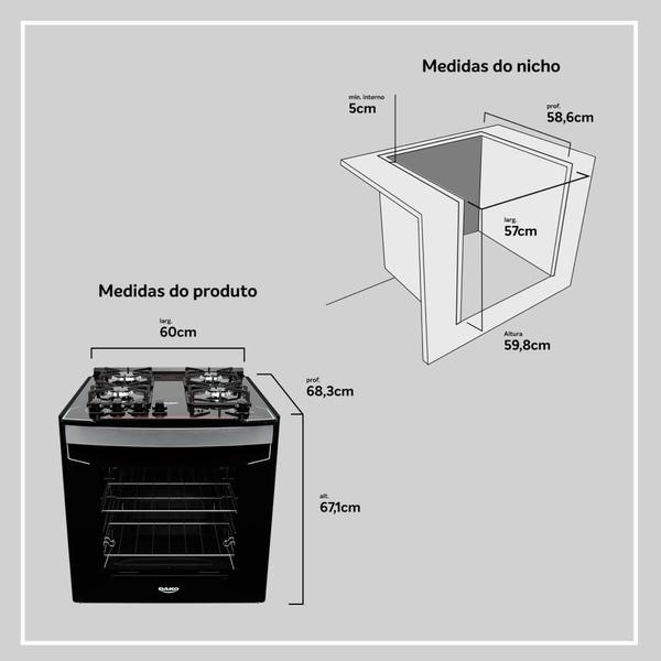 Imagem de Fogão 4 Bocas de Embutir Diplomata com Mesa de Vidro Dako Bivolt Preto