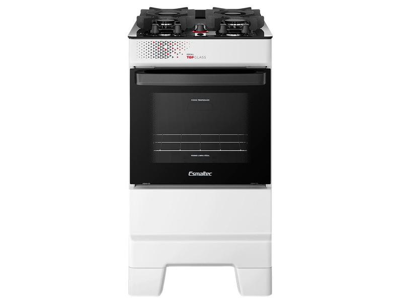 Fogão 4 Bocas Esmaltec Branco Mesa de Vidro Ideal Top Glass T4VAB
