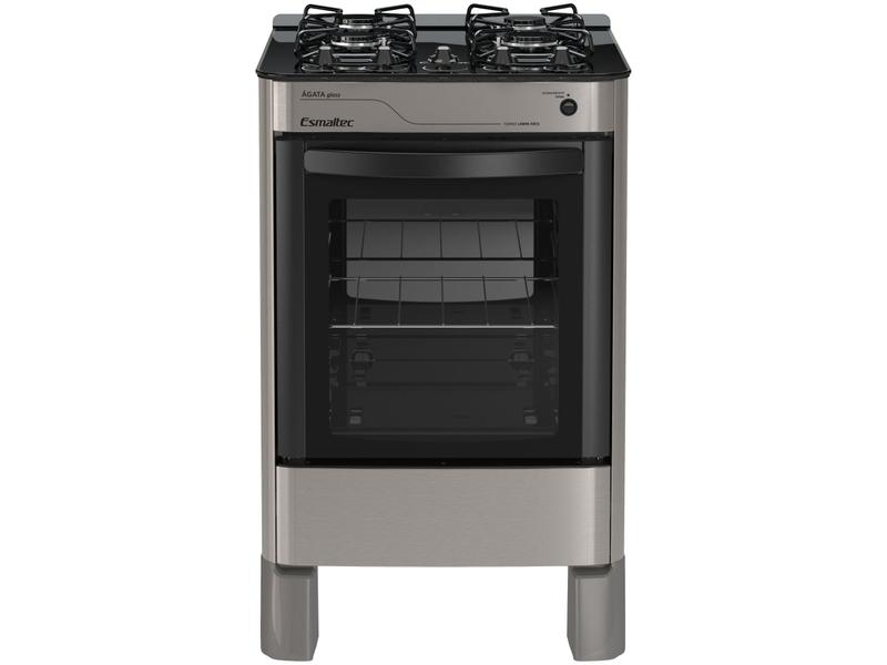 Fogão 4 Bocas Esmaltec Prata Mesa de Vidro Agata Glass Fogão 4 Bocas Esmaltec Prata Mesa de Vidro Agata Glass