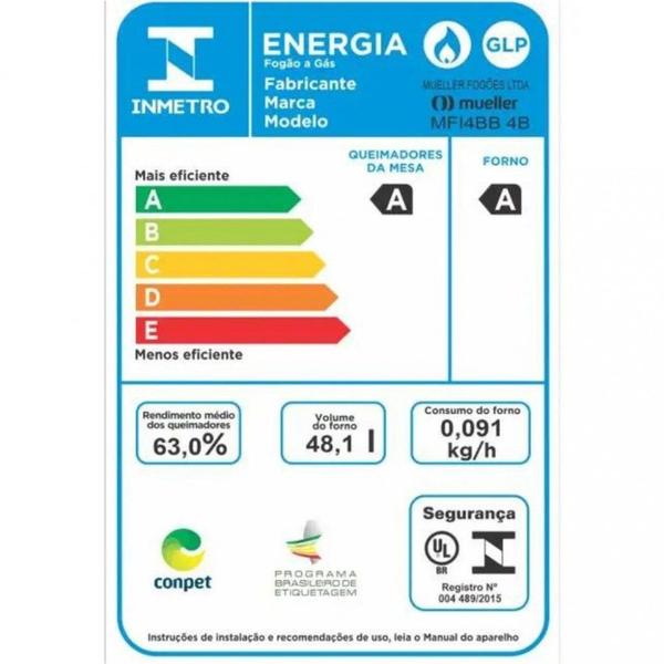 Imagem de Fogão 4 Bocas Mueller MFI4BB Acendimento automático