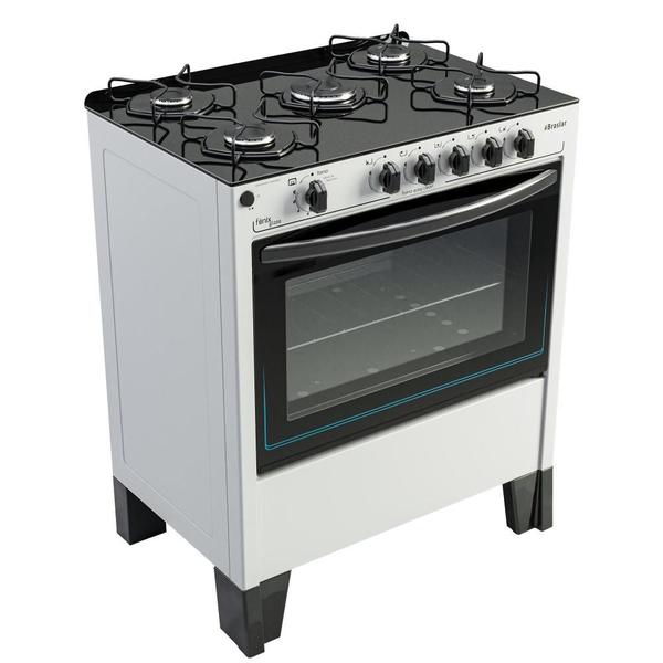 Imagem de Fogão 5 Bocas a Gás Braslar Fenix Glass com Mesa de Vidro e Forno 72,2L Branco Bivolt