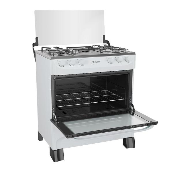 Imagem de Fogão 5 Bocas a Gás Mueller MFI5BA Mesa de Inox Acendimento Manual e Queimador Ultra Chama Branco